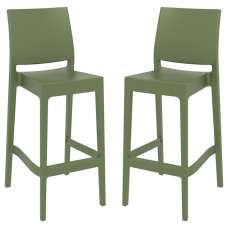 Mesa Olive Green Polypropylene Bar Stools With Glass Fiber In Pair - UK