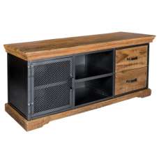 Metapoly Industrial TV Stand In Acacia With 1 Door 2 Drawers - UK