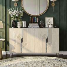 Meyra Wooden Sideboard in White and Travertine Marble Effect - UK
