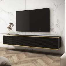 Mia Wooden TV Stand With 3 Hinged Doors Wall Hung In Black - UK