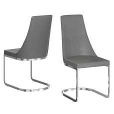 Miami Grey Faux Leather Dining Chairs In Pair - UK