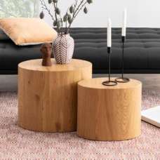 Moosic Wooden Nesting Coffee Tables In Matt Wild Oak - UK