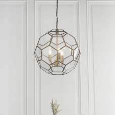 Miele 3 Lights Clear Glass Pendant Light In Antique Brass - UK