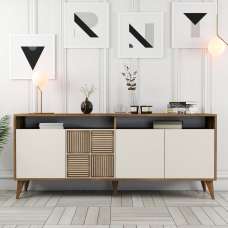Milan Large Wooden Sideboard with 4 Doors in Walnut and Cream - UK