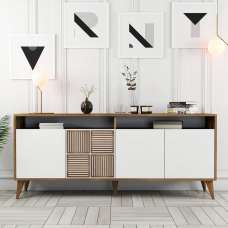 Milan Large Wooden Sideboard with 4 Doors in Walnut and White - UK