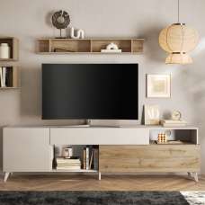Milan Large Wooden TV Stand In Cashmere And Cadiz Oak - UK