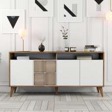 Milan Small Wooden Sideboard with 4 Doors in Walnut and White - UK