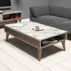 Milan Wooden Coffee Table in White Marble Effect and Walnut - UK