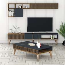 Milan Wooden Entertainment Unit with Coffee Table Set in Anthracite and Walnut - UK