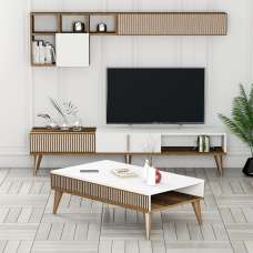 Milan Wooden Entertainment Unit with Coffee Table Set in White and Walnut - UK