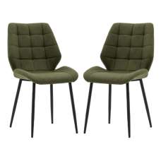 Minford Bottle Green Fabric Dining Chairs With Black Legs In Pair - UK