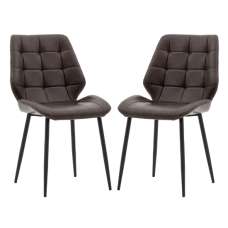 Minford Brown PU Leather Dining Chairs With Black Legs In Pair - UK