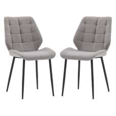 Minford Light Grey Fabric Dining Chairs With Black Legs In Pair - UK