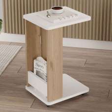 Mini Wooden Side Table with Magazine Rack in White and Oak - UK