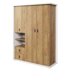 Minot Kids Wooden Wardrobe With 3 Doors In Natural Hickory Oak - UK