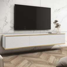 Minsk Floating Wooden TV Stand With 3 Doors In White - UK