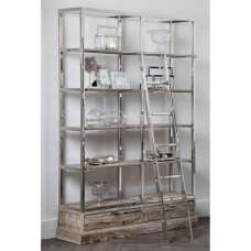 Mintaka Wooden Display Unit With Ladder In Natural And Silver - UK