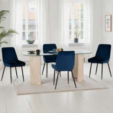 Mirano Clear Glass Top Dining Table With 4 Alsip Sapphire Blue Chairs - UK