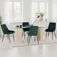 Mirano Clear Glass Top Dining Table With 4 Avah Emerald Green Chairs - UK