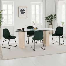 Mirano Clear Glass Top Dining Table With 4 Lyster Emerald Green Chairs - UK