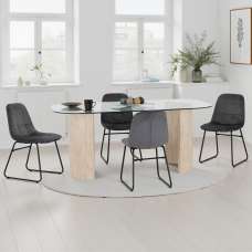Mirano Clear Glass Top Dining Table With 4 Lyster Grey Chairs - UK
