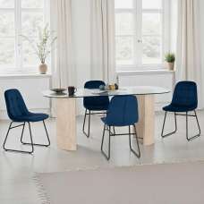 Mirano Clear Glass Top Dining Table With 4 Lyster Sapphire Blue Chairs - UK