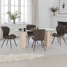 Mirano Clear Glass Top Dining Table With 4 Qinson Brown Chairs - UK