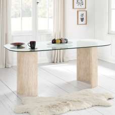 Mirano Clear Glass Top Dining Table With Cream Marble Effect Legs - UK