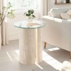 Mirano Clear Glass Top Side Table With Cream Marble Effect Legs - UK