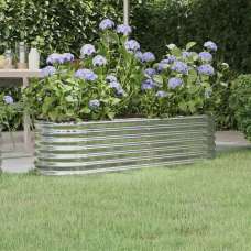 Modenza Oval 152 x 40 x 36cm Garden Galvanised Steel Planter in Silver - UK