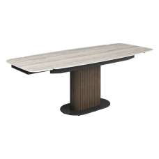 Molaro Ceramic Top Extending Dining Table in Travertine and Walnut - UK