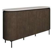 Molaro Ceramic Top Sideboard with 3 Doors in Travertine Marble Effect and Walnut - UK