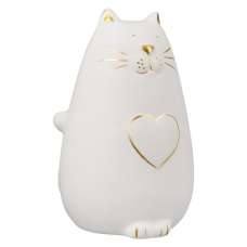 Moline Ceramics Cat Kitty With Heart Sculpture In White - UK