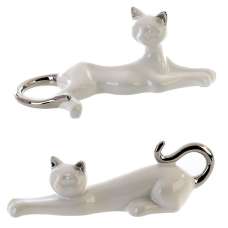 Moline Ceramics Cat Couple Mil Ly Sculpture In White And Silver - UK