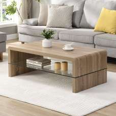 Momo Coffee Table In Sanremo Oak With Glass Undershelf - UK