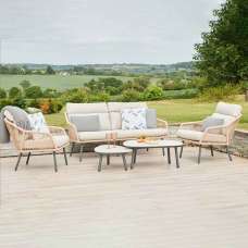 Monterey Aluminium Garden Lounger Set with 2 Nesting Tables in Grey and Wheat - UK