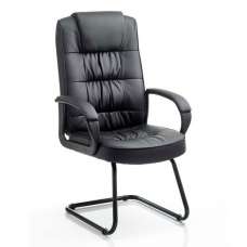 Moore Leather Cantilever Visitor Chair In Black With Arms - UK