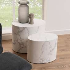 Moosic Marble Effect Nesting Coffee Tables - White - UK