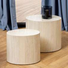 Moosic Wooden Nesting Coffee Tables In Travertine - UK