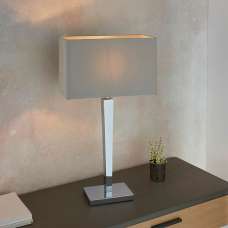 Morehead Grey Faux Silk Shade Table Lamp In Chrome - UK
