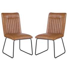 Morian Brown PU Leather Dining Chairs in Pair - UK