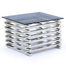 Morita Tinted Glass Square End Table With Steel Frame - UK