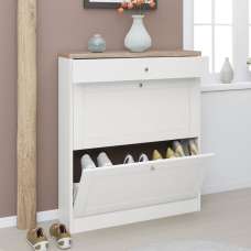Morland Wooden Shoe Storage Cabinet with 1 Drawer in White and Oak - UK