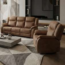 Morlix Fabric Electric Recliner 3+1+1 Seater Sofa Set in Tan - UK