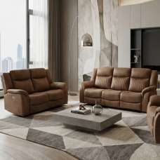 Morlix Fabric Electric Recliner 3+2 Seater Sofa Set in Tan - UK