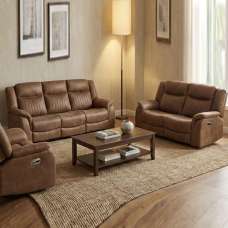 Morlix Fabric Manual Recliner 3+2 Seater Sofa Set in Tan - UK