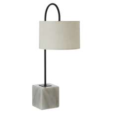 Moroni White Linen Curved Table Lamp With White Marble Base - UK