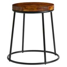 Mortan Industrial Black Metal Low Stool With Rustic Aged Seat - UK