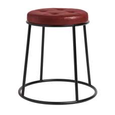 Mortan Industrial Red Faux Leather Low Stool With Black Frame - UK