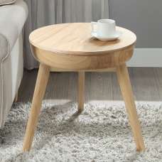 Morvik Round Wooden Lamp Table In Oak - UK